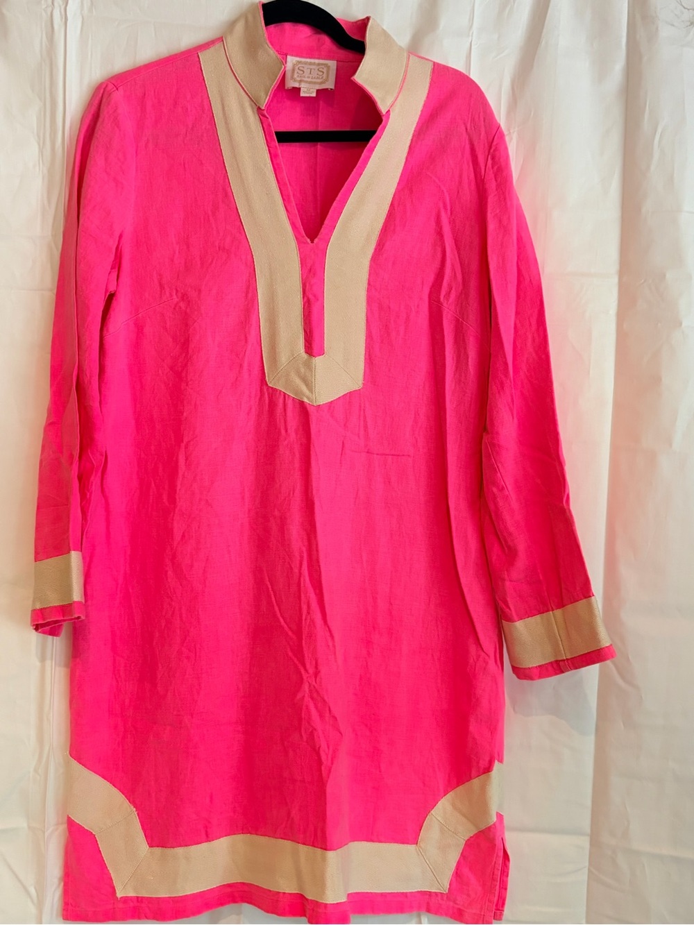 Sail to Sable Hot Pink Tunic Dress with Beige Trim